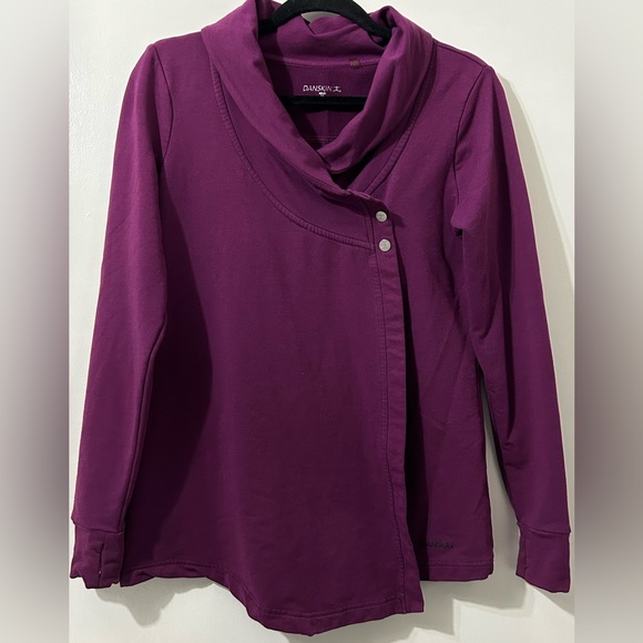 Sweaters - Ladies Danskin cross collar button front sweater deep fuchsia size small